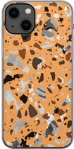 Apple iPhone 13 Telefoonhoesje - Transparant Siliconenhoesje - Flexibel - Met Marmerprint - Terrazzo - Oranje