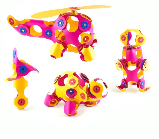 Clixo Crew 30 stuks set (roze/geel)- flexibel magnetisch speelgoed– combinatie van origami en bouwspeelgoed-montessori speelgoed- educatief speelgoed- speelgoed 4,5,6,7,8 jaar jongens en meisjes