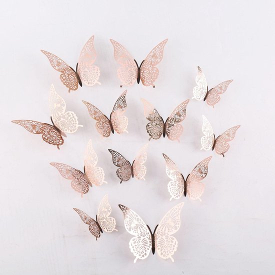 Papillon De 12 Pièces 3D Stickers Rosé Décoration Maison Butterfly 3d