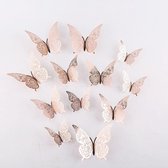 Cake topper decoratie vlinders of muur decoratie met plakkers 12 stuks rosé - 3D vlinders - VL-02