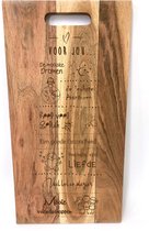 Grote acacia borrelplank / snijplank met tekst gravure: VOOR JOU… Kraamcadeau-cadeau - geboorte - babyshower - babyborrel. Het formaat is 25x50cm