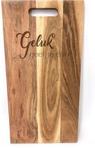 Grote acacia borrelplank / snijplank met tekst gravure QUOTE: GELUK GEEF JE DOOR. Cadeau-verjaardag-bedankje. Het formaat is 25x50cm