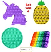 ESSENTIALS73 Fidget Pop It Set van 4: Unicorn + Ananas + Vierkant + Rond - TikTok - Eenhoorn - Regenboog