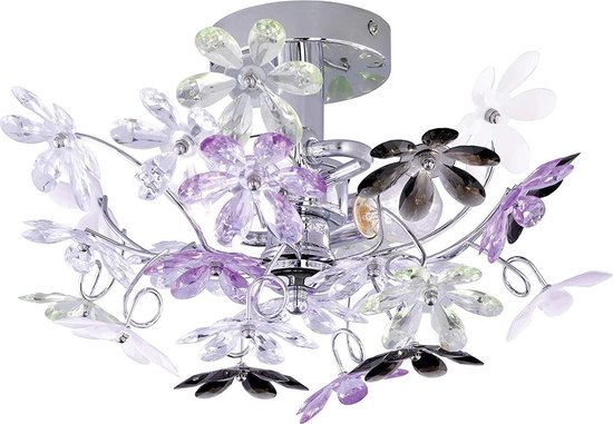 Foto: Reality flower wandlamp chroom excl 2x e14 bloemen in helder en multikleur