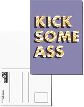 Studio Emo - 2 stuks - Kick some ass ansichtkaart - Kaart motiverende tekst - A6 kleurrijke print