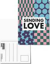 Studio Emo - 2 stuks - Sending love ansichtkaart - Liefde versturen vriendschap kaart - A6 kleurrijke print