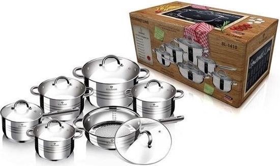 12-Pieces Stainless Steel Gourmet Cookware Jumbo Set by Blaumann 