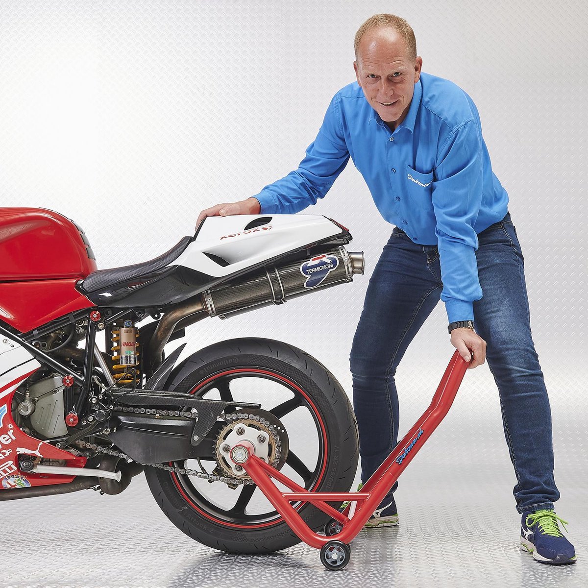 Datona® - Extra Sterke Paddockstand - Enkelzijdige Ophanging - Ducati (21,7 en 25,7 mm) - Dikke Achteras - Rood