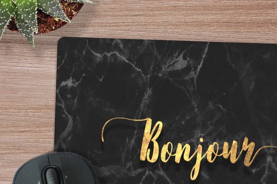 Bureau onderlegger 80x40 cm - Muismat Quote - Bonjour - Goud - Marmer print - Bureaulegger xl - Desk mat beschermer - Computer muismatten