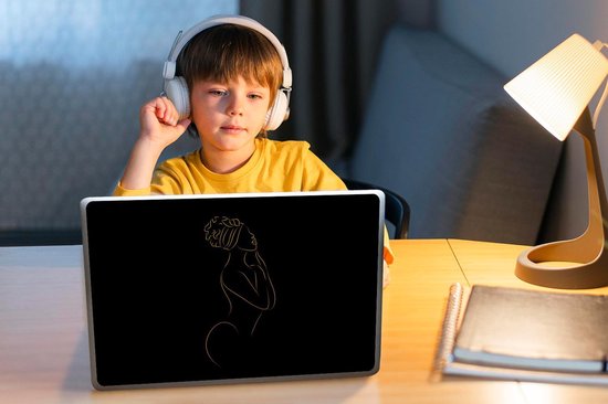 Sticker ordinateur portable - 10,1 pouces - Femme - Noir et or - Line au trait