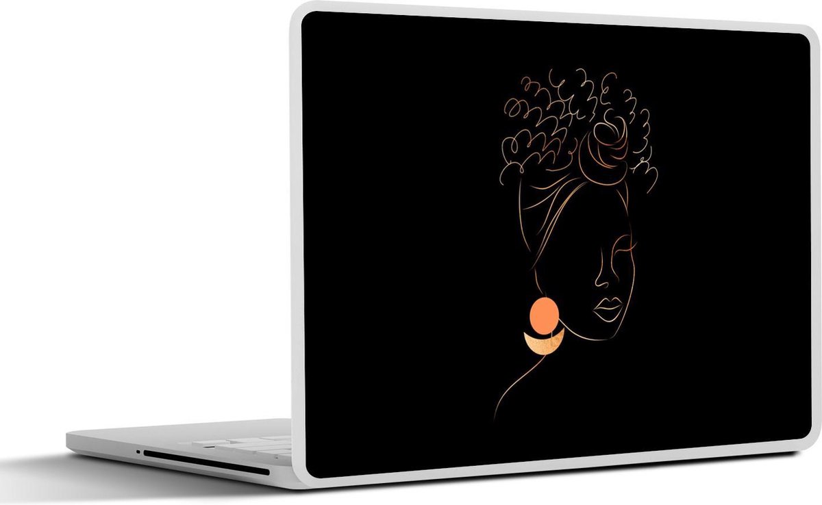 Laptop sticker - 12.3 inch - Vrouw - Goud - Zwart - Line art - 30x22cm - Laptopstickers - Laptop skin - Cover
