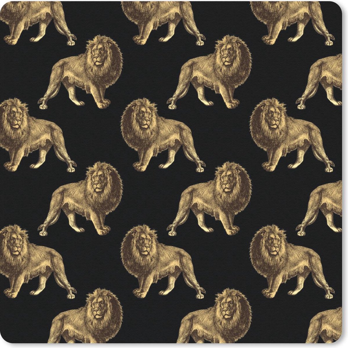 Muismat 20x20 cm - Mousepad Patronen - Leeuw - Goud - Zwart - Muismatten
