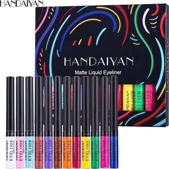 HANDAIYAN® | Liquid eyeliner | Set van 12 kleuren | Gekleurde eyeliner set | Make up | Waterproof | Langhoudend