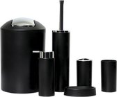 Badkamerset 6 delig accessoireset - badkamergarnituur - tandenborstelhouder - tandenborstelbeker - zeepdispenser - zeepbakje - toiletborstelhouder - prullenbak - zwart
