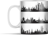 Mok - Zwart-wit illustratie van een skyline met bezienswaardigheden - 350 ml - Beker