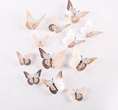 Cake topper decoratie vlinders of muur decoratie met plakkers 12 stuks rosé - 3D vlinders - VL-01