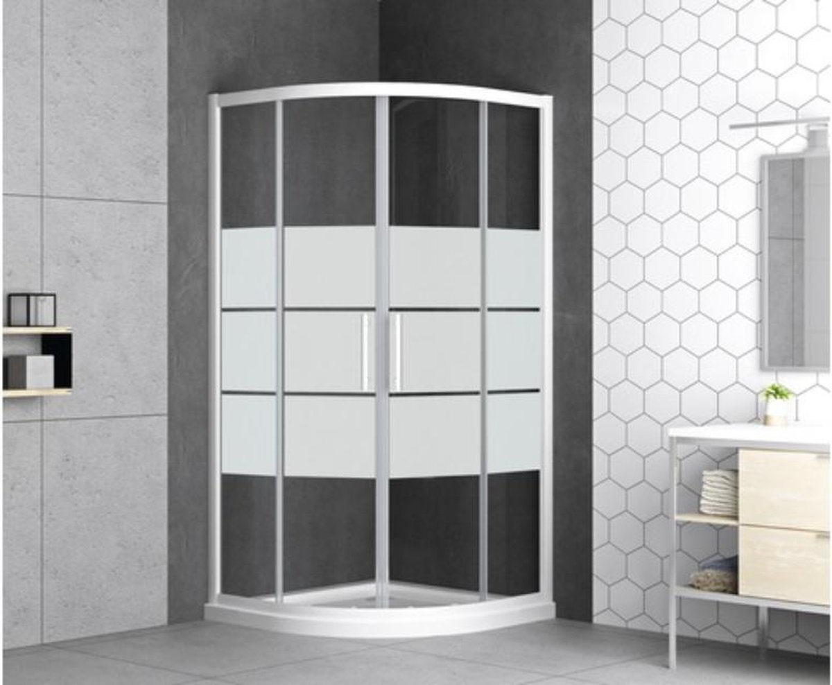 Aanbieding! Douchecabine kwartrond Moorea dwarsstrepen Wit