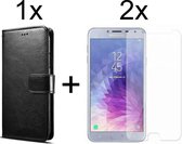 Samsung J4 2018 Hoesje - Samsung Galaxy J4 2018 hoesje bookcase met pasjeshouder zwart wallet portemonnee book case cover - 2x Samsung J4 2018 screenprotector