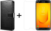 Samsung J7 2018 Hoesje - Samsung Galaxy J7 2018 hoesje bookcase met pasjeshouder zwart wallet portemonnee book case cover - 1x Samsung J7 2018 screenprotector