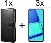 Oppo A72 hoesje bookcase met pasjeshouder zwart wallet portemonnee book case cover - 3x Oppo A72 screenprotector