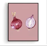 Poster Rode Ui Roze Groente / Fruit Poster Handgetekend - Keuken - Muurdecoratie - 40x30cm - PosterCity