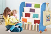 Massief Hout Kinderboekenrek / Speelgoedrek met Deuren - B60cm×H120cm×D24cm - Primaire Kleuren - Boekenkast voor kinderen - Bookcase -Boekenplank - Kinderkamerkast - Speelgoedrek -