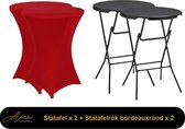 2x zwarte Statafel + bordeaux Statafelrok x 2 – 80 cm Dia x 110 cm hoog – Cocktailtafel – Hoge staan tafel – Breed Blad – Inclusief bordeaux Statafelhoes – Staantafelrok Stretch R