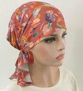 Bandana chemomuts hoofddoek voor haarverlies mintgroen driehoek print maat one size