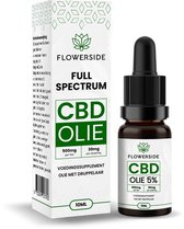 Flowerside CBD Olie - Full Spectrum - 500mg - 5% - 10ml - Vegan - Druppels - Biologisch - Natuurlijk - Laboratorium Getest