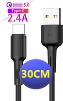 USB Data en Oplaadkabel – USB-C - Korte Kabel - 2.4A Snellaadfunctie - USB Charging Cable - Oplaadkabel Samsung - Samsung Oplader - Samsung Oplaadkabel - Samsung Oplaadkabel