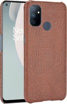 OnePlus Nord N100 Hoesje - Mobigear - Croco Serie - Hard Kunststof Backcover - Bruin - Hoesje Geschikt Voor OnePlus Nord N100