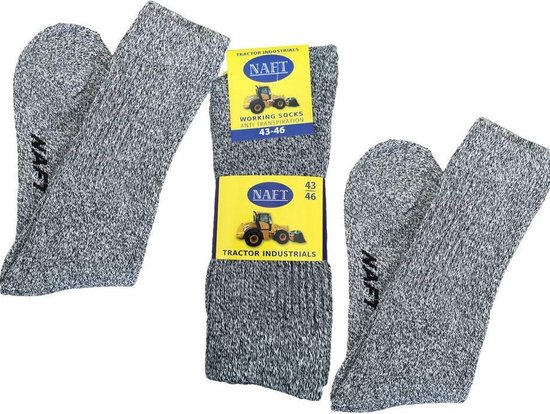 Naft - Crewsocks - 3 paar Werksokken - Grijs/Zwart - Maat 47-50 - 92% Katoen/Wol mix