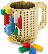 Build on Brick Mug -goud- 350 ml - bouw je eigen mok met bouwsteentjes - BPA vrije drinkbeker cadeau voor kinderen of volwassenen - koffie thee limonade of andere dranken - pennenbeker - creatief accessoire voor op bureau-goud