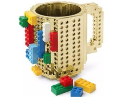 Build on Brick Mug -goud- 350 ml - bouw je eigen mok met bouwsteentjes - BPA vrije drinkbeker cadeau voor kinderen of volwassenen - koffie thee limonade of andere dranken - pennenbeker - creatief accessoire voor op bureau-goud