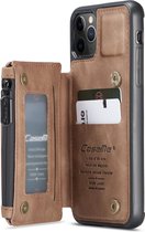 Étui portefeuille en cuir pour iPhone 11 Pro MCM, avec porte-cartes et fermeture à glissière - Marron