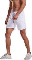 Bestseller Health sportbroek heren kort met zakken. Sportshort 2-in-1 met smartphone pocket en ritssluiting Wit XL