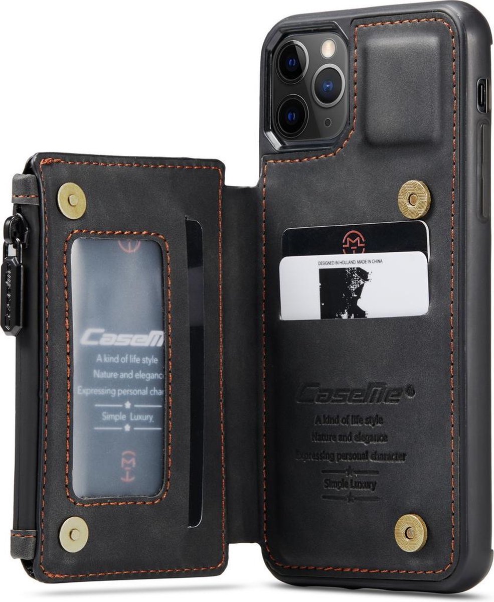 MCM iPhone 11 Pro Leren wallet hoesje, met pasjeshouder en rits - Zwart