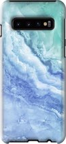 Samsung Galaxy S10 Telefoonhoesje - Extra Stevig Hoesje - 2 lagen bescherming - Met Marmerprint - Marmer - Lichtblauw