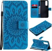 Voor vivo Y72 5G/iQOO Z3 Zon Embossing Patroon Horizontale Flip Lederen Case met Kaartsleuf & Houder & Portemonnee & Lanyard (Blauw)