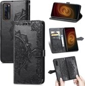 Voor ZTE Axon 20 5G Mandala Bloem Reliëf Horizontale Flip Lederen Case met Houder & Drie Kaartsleuven & Portemonnee & Lanyard (Zwart)