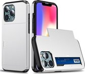 Schokbestendige Armor-beschermhoes met schuifkaartsleuf voor iPhone 13 mini (wit)