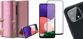 Samsung Galaxy A22 5G - Bookcase Roségoud - Full Screenprotector - Camera Screen Protector - Spiegel Hoesje