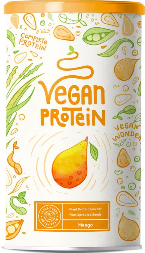 Vegan Protein | Mango | Plantaardige proteinen mix van gekiemde rijst, erwten, lijnzaad, amaranth, zonnebloempitten, pompoenzaad | 600 g eiwit poeder met natuurlijke Mango smaak