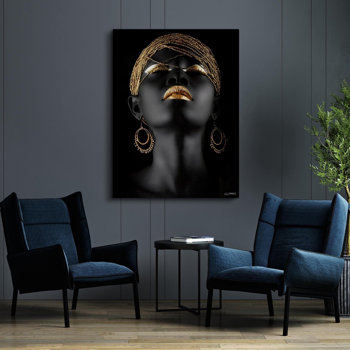 Luxe Canvas Schilderij Gold Lip Girl | 75x100 | Woonkamer | Slaapkamer | Kantoor | Style| Succes | Art | Modern | Lifestyle | Abstract | Goud | ** 4CM DIK! 3D Effect**