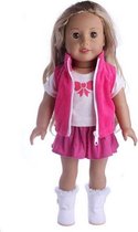 Dolldreams | Poppenkleertjes 43 cm - Roze kleding set met shirtje, rokje en vest - Geschikt voor o.a. baby born en grote zus