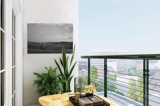 Décoration de jardin Espace nature avec montagnards écossais - noir et blanc - 60x40 cm - Poster jardin - Toile jardin - Poster extérieur