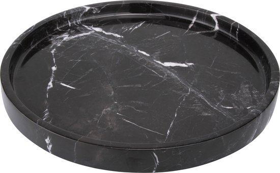 Marmer - Marmer dienblad met rand zwart - Tray Ø30cm - rond marmer dienblad - vierkant marmer dienblad - decoratie schaal - tapasplank - serveerplank