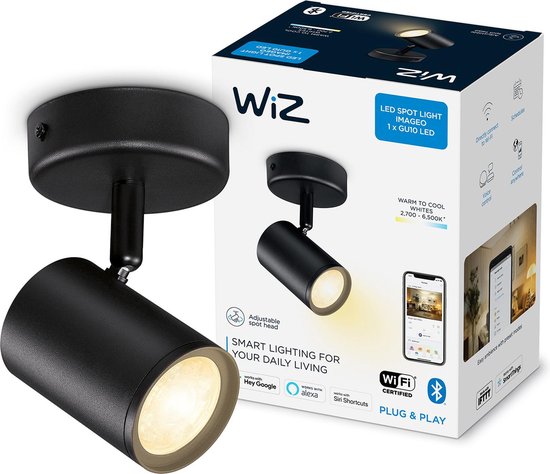 WiZ Imageo Opbouwspot- Slimme LED-Verlichting - Warm- tot Koelwit Licht - GU10 - Zwart - 1x 5W - WiFi