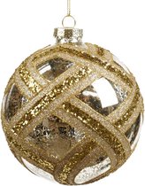 Goodwill Kerstbal Glas Zilver-Goud D 10 cm Voordeelaanbod per 2 Stuks