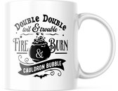 Halloween Mok met tekst: Double double toil and trouble, fire & burn, cauldron bubble | Halloween Decoratie | Grappige Cadeaus | Koffiemok | Koffiebeker | Theemok | Theebeker